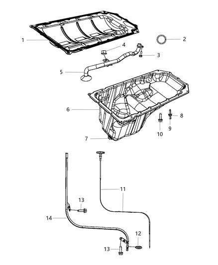 2020 Ram 3500 Cab Chassis Engine Oil Pan & Engine Oil Level Indicator & Related Parts Diagram 1 - Thumbnail