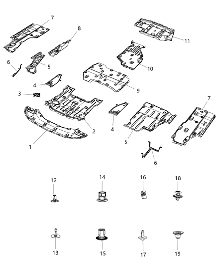 2020 Chrysler Pacifica Shield Floor Pan Diagram for 68250634AD