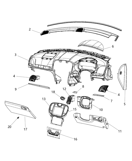 2012 Chrysler 300 Center Stack Upper Diagram for 5064798AH
