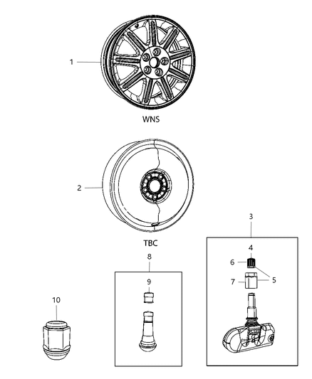 2010 Chrysler PT Cruiser Wheel, Alloy Diagram for 5154678AA