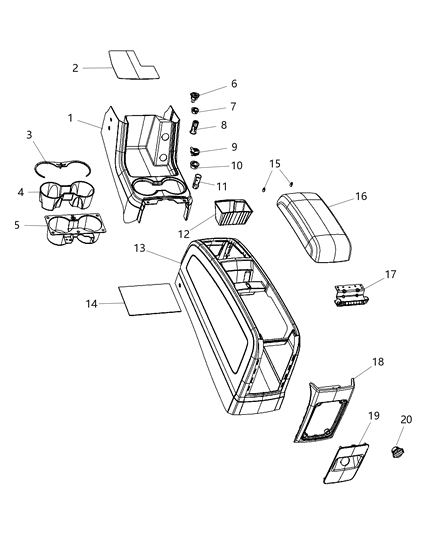 2010 Dodge Journey Console Base, Beige Diagram for 1LN36DK7AA