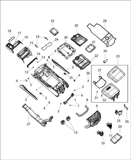 2019 Ram 4500 Console Base Diagram for 6WX73RN8AA