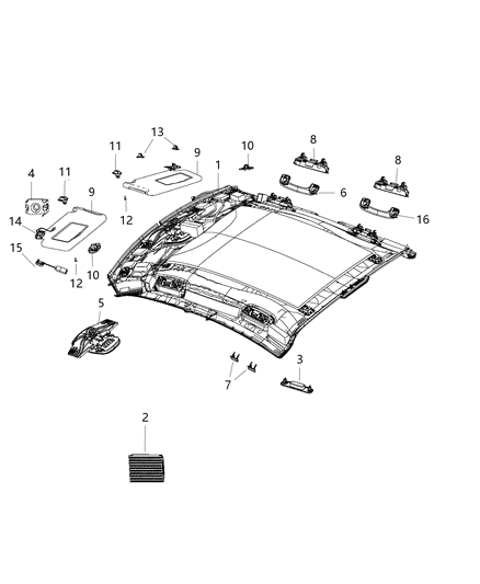 2019 Dodge Charger Overhead Console Clip Diagram for 5108265AC