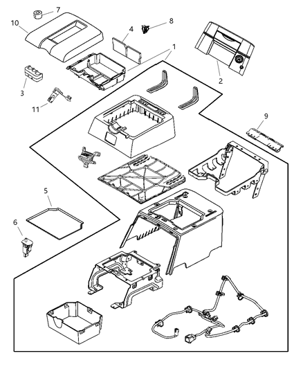 2008 Dodge Ram 3500 Pickup Floor Console Rear of Interior Trim Diagram