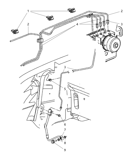 2007 Jeep Grand Cherokee Brake Lines & Hoses, Front Diagram 2 - Thumbnail