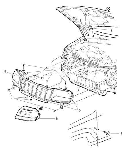 2000 Jeep Grand Cherokee Plate Headlamp Mounting Diagram for 55136788AA
