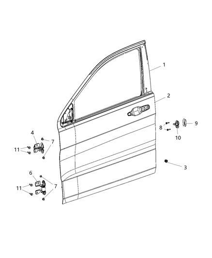 2021 Jeep Grand Cherokee Front Door, Shell & Hinges Diagram