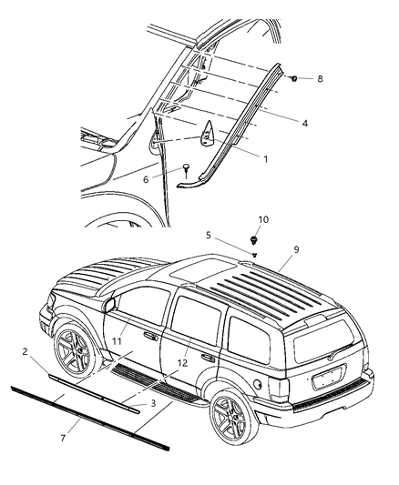 2008 Chrysler Aspen Molding Front Door Diagram for 55078067AB