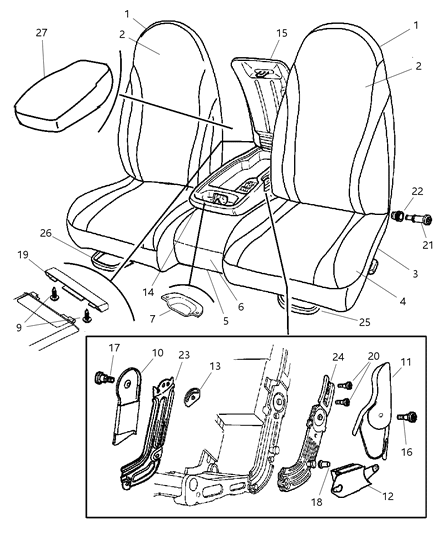 2004 Dodge Dakota Seat Frame, Front Passenger Side Diagram for 5083700AA