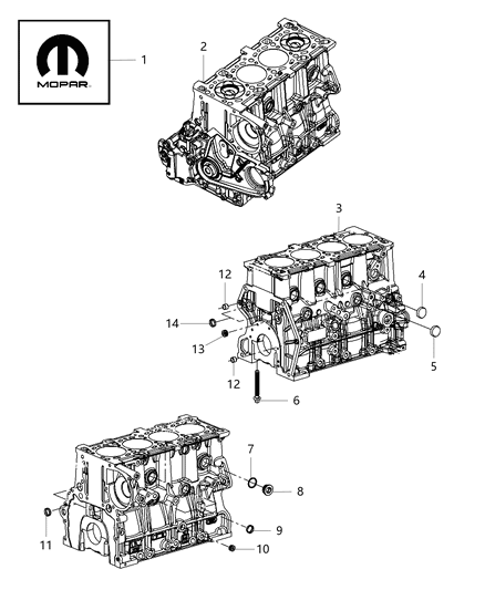 2012 Jeep Wrangler Engine Cylinder Block & Hardware Diagram 1 - Thumbnail