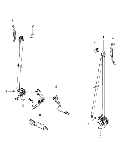 2018 Jeep Wrangler JK (Previous-generation) Front Seat Belt Diagram