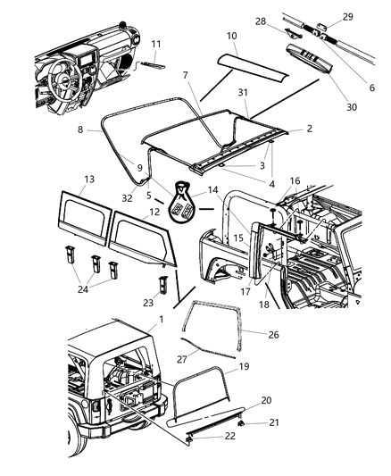 2007 Jeep Wrangler Soft Top & Windows Diagram 1 - Thumbnail