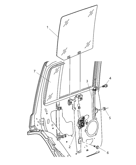 2006 Jeep Commander Regulator Rear Door Window Diagram for 55396482AB