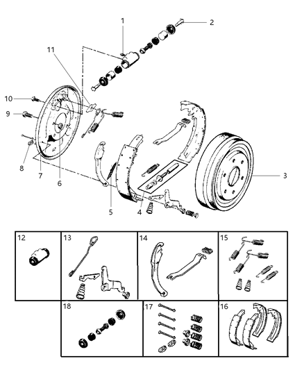 1997 Dodge Ram 1500 Brakes, Rear Diagram 1 - Thumbnail