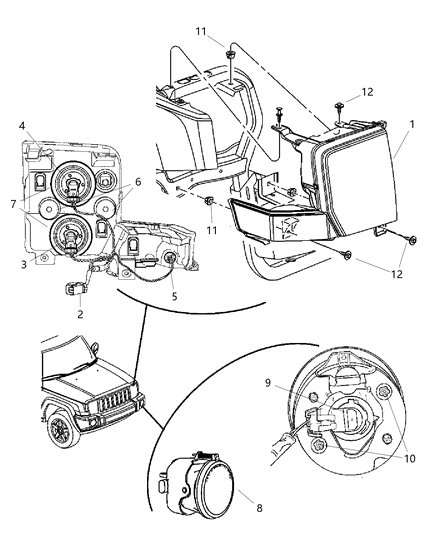 2007 Jeep Commander Lamp Headlamp Parking And Turn Diagram for 55396536AF