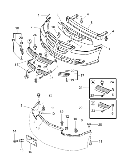 2003 Dodge Stratus License Panel, Front Diagram for MR971034