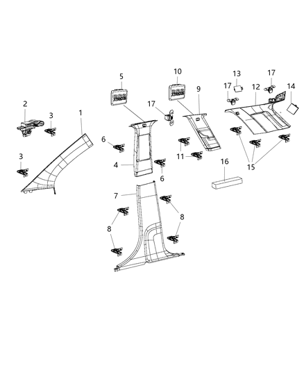 2018 Dodge Journey Clip Trim Diagram for 68045440AA