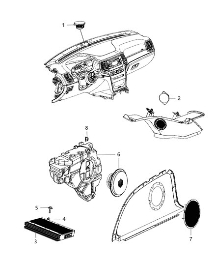 2011 Jeep Grand Cherokee Speakers Instrument Panel & Quarters & Amplifiers Diagram