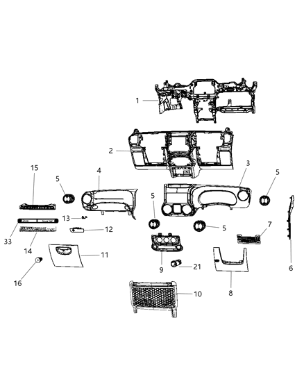 2018 Jeep Wrangler JK (Previous-generation) Instrument Panel of Interior Trim Diagram 2 - Thumbnail