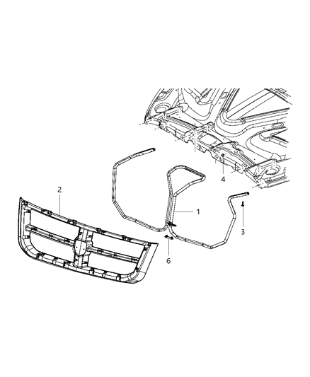 2010 Dodge Dakota Grille, Flame Red, Front Diagram for 1FZ31PR4AB