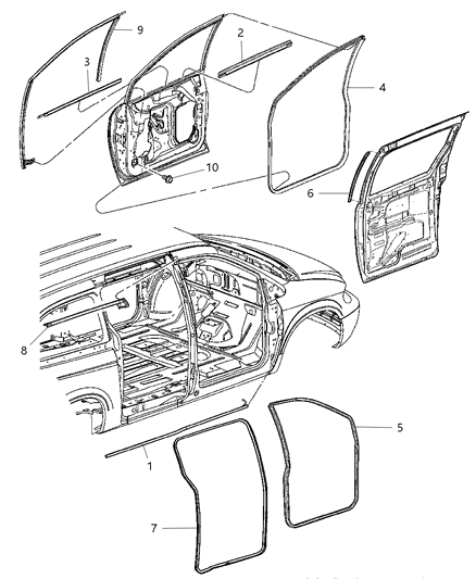 2005 Dodge Caravan Weatherstrips of Doors & Related Parts Diagram