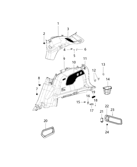2014 Jeep Cherokee Lower Quarter Trim Retainer Diagram for 1XA48DX9AB