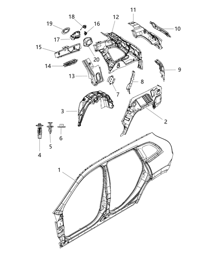2017 Jeep Cherokee Wheelhouse Liner, Rear Passenger Side Diagram for 68209676AF