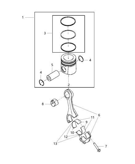2010 Dodge Ram 3500 Cab Chassis Pistons, Piston Rings, Connecting Rods & Connecting Rod Bearing Diagram