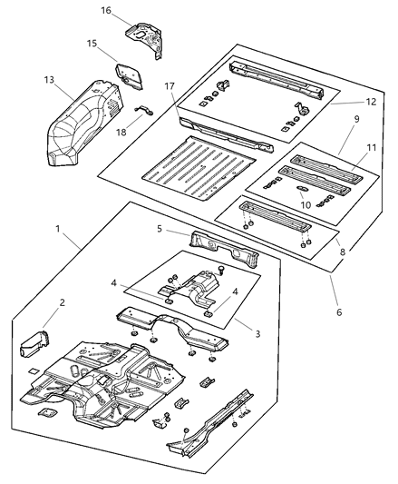 1999 Jeep Wrangler Pan - Floor Front & Rear Diagram
