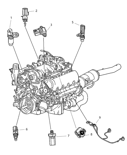 2004 Dodge Durango Sensors - Engine Diagram 1 - Thumbnail