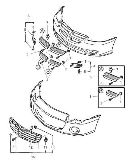 2004 Dodge Stratus Coupe Grille & Related Parts Diagram
