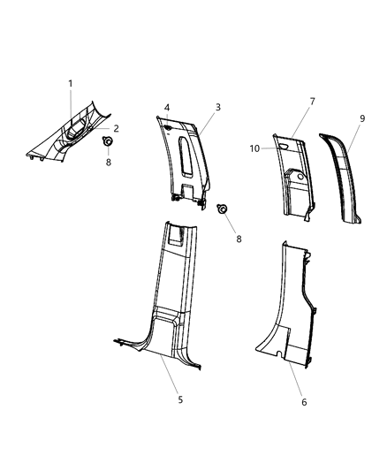 2012 Ram 4500 Panel B Pillar Upper Trim Diagram for 1KQ84BD1AA
