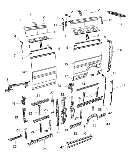 2014 Ram ProMaster 3500 Reinforcement C - Pillar Diagram for 68167470AB