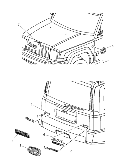 2010 Jeep Commander Nameplates - Emblem & Medallions Diagram