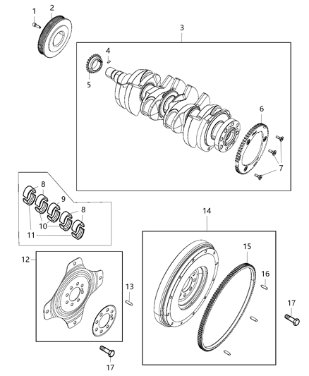 2015 Jeep Renegade Crankshaft , Crankshaft Bearings , Damper And Flywheel Diagram 2 - Thumbnail