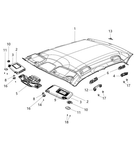 2013 Chrysler 300 Sunvisor, Driver Side Diagram for 1RW77DX9AE