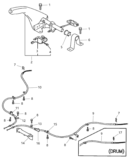 1997 Dodge Avenger Lever & Cables, Parking Brake Diagram 1 - Thumbnail