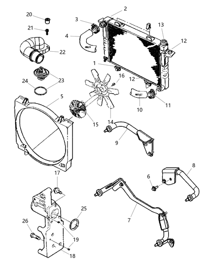 2005 Dodge Ram 3500 Radiator Engine Cooling Diagram for 52028900AD
