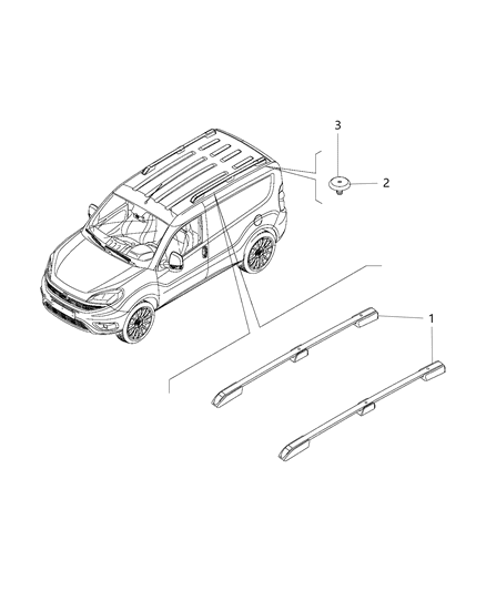 2015 Ram ProMaster City Side Rail Roof Rack Diagram for 6AL87U0FAA