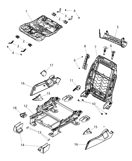 2009 Dodge Journey Adjusters, Recliners And Shields - Passenger - Manual - Non-Fold Flat Diagram