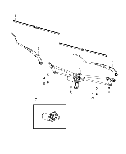 2020 Ram 1500 New Style Wiper System, Front Diagram