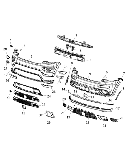 2017 Jeep Grand Cherokee Fascia, Front Diagram 1 - Thumbnail