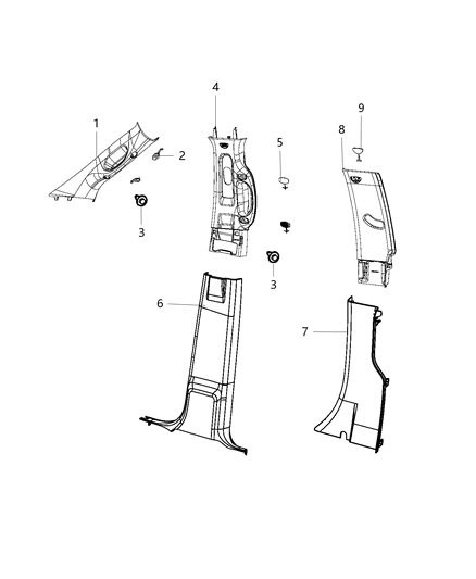 2020 Ram 1500 Molding A Pillar Includes Screw Caps, Driver Side Diagram for 5LQ99BD1AC