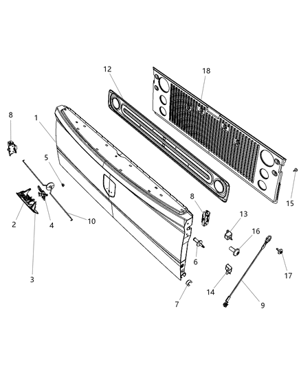 2018 Ram 3500 Pickup Tailgate of Doors, Door Mirrors And Related Parts Diagram