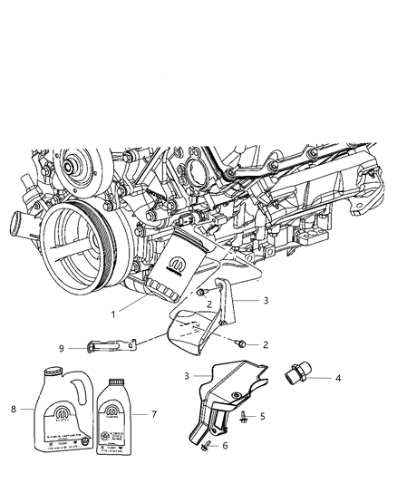 2010 Jeep Commander Engine Oil , Oil Filter , Adapter And Splash Guard Diagram 1 - Thumbnail