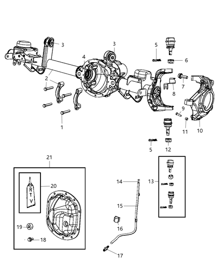 2010 Jeep Wrangler Housing And Vent of Front Axle; Differential And Drive Line Diagram 1 - Thumbnail