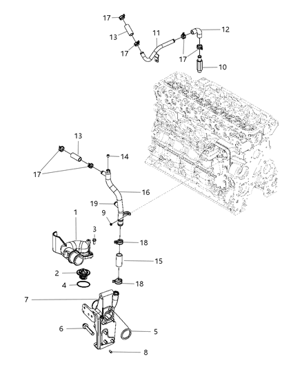 2007 Dodge Ram 3500 Cab Chassis Thermostat & Related Parts Diagram