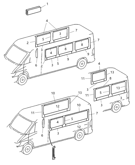 2006 Dodge Sprinter 2500 Weatherstrip Glass Diagram for 5134108AA