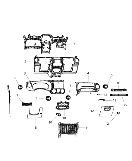 2013 Jeep Wrangler Instrument Panel of Interior Trim Diagram