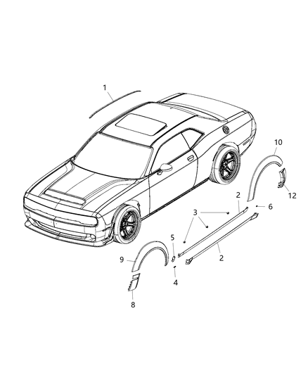 2018 Dodge Challenger Molding Roof Diagram for 1GD41ZR3AD